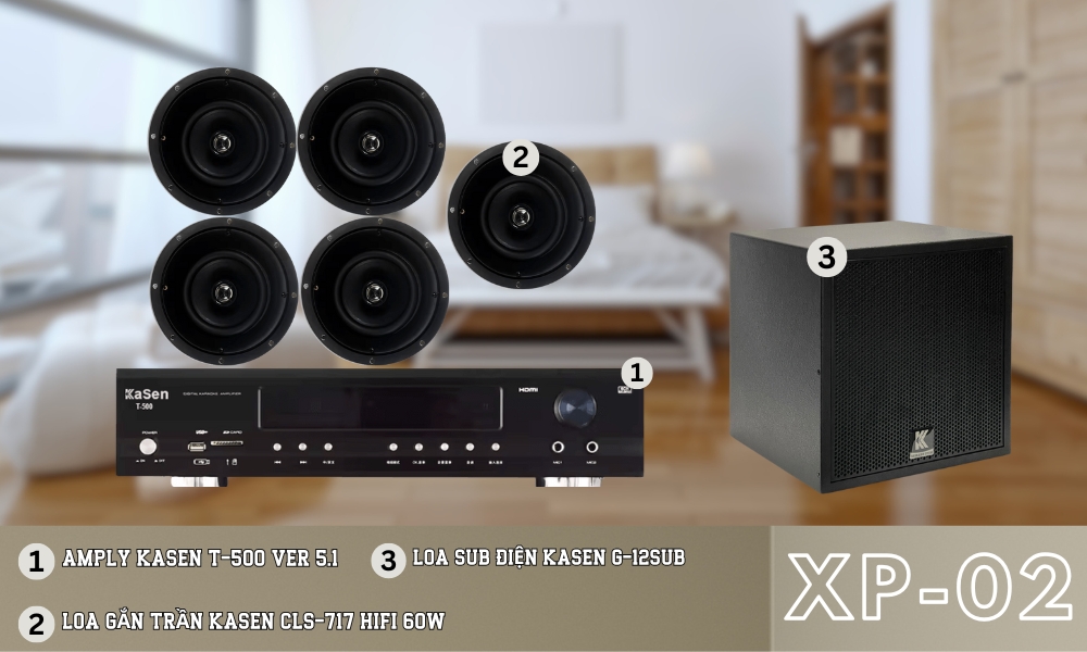Baner Dàn xem phim 5.1, nghe nhạc XP-02 (Loa âm trần Kasen CLS-717 Hifi 60W, Kasen G-12Sub)