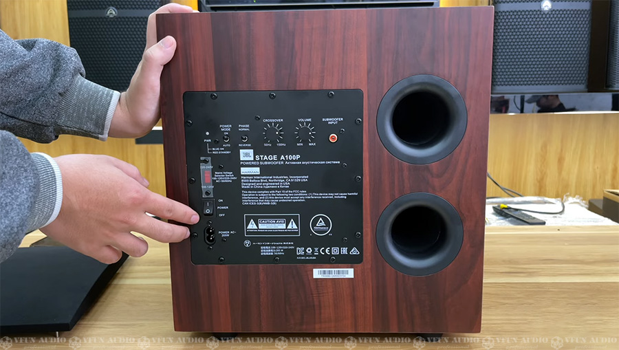 Loa Sub điện JBL Stage A100P Màu Gỗ Mặt Sau Ảnh Thật